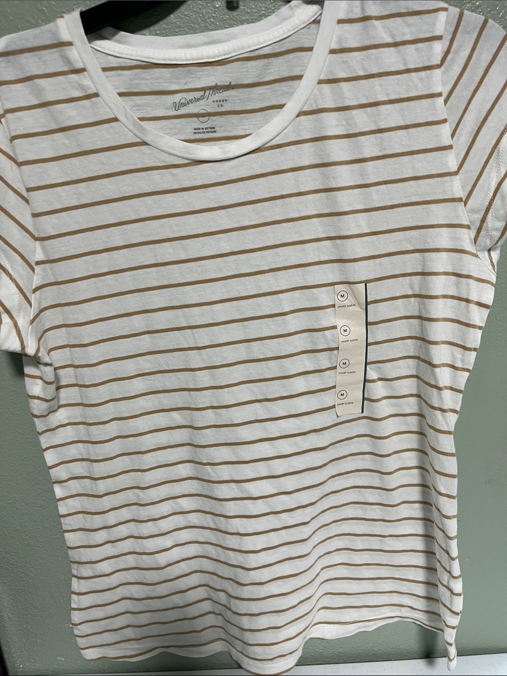 Universal Thread Cream and Tan Striped Crewneck Tee